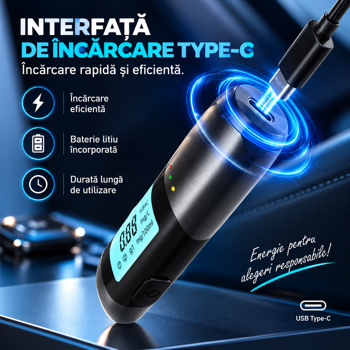Etilotest digital portabil, fără contact, cu ecran LCD și senzor de precizie