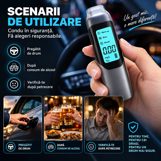Etilotest digital portabil, fără contact, cu ecran LCD și senzor de precizie