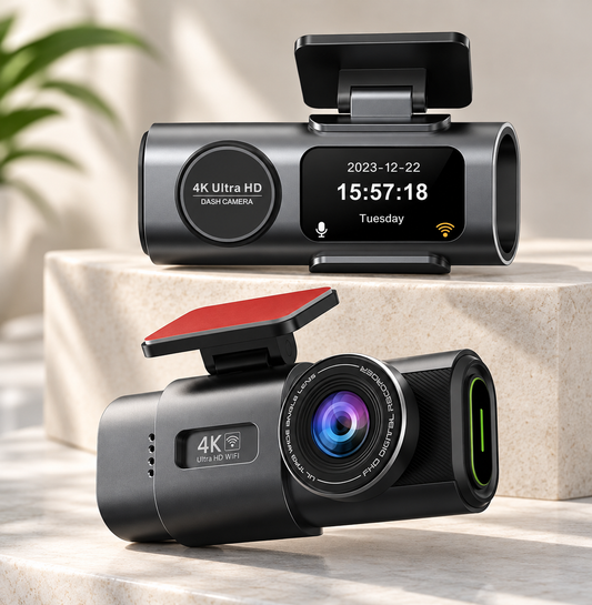 Cameră de bord ultracompactă 4K, cu cameră spate, Wi-Fi, GPS și viziune nocturnă