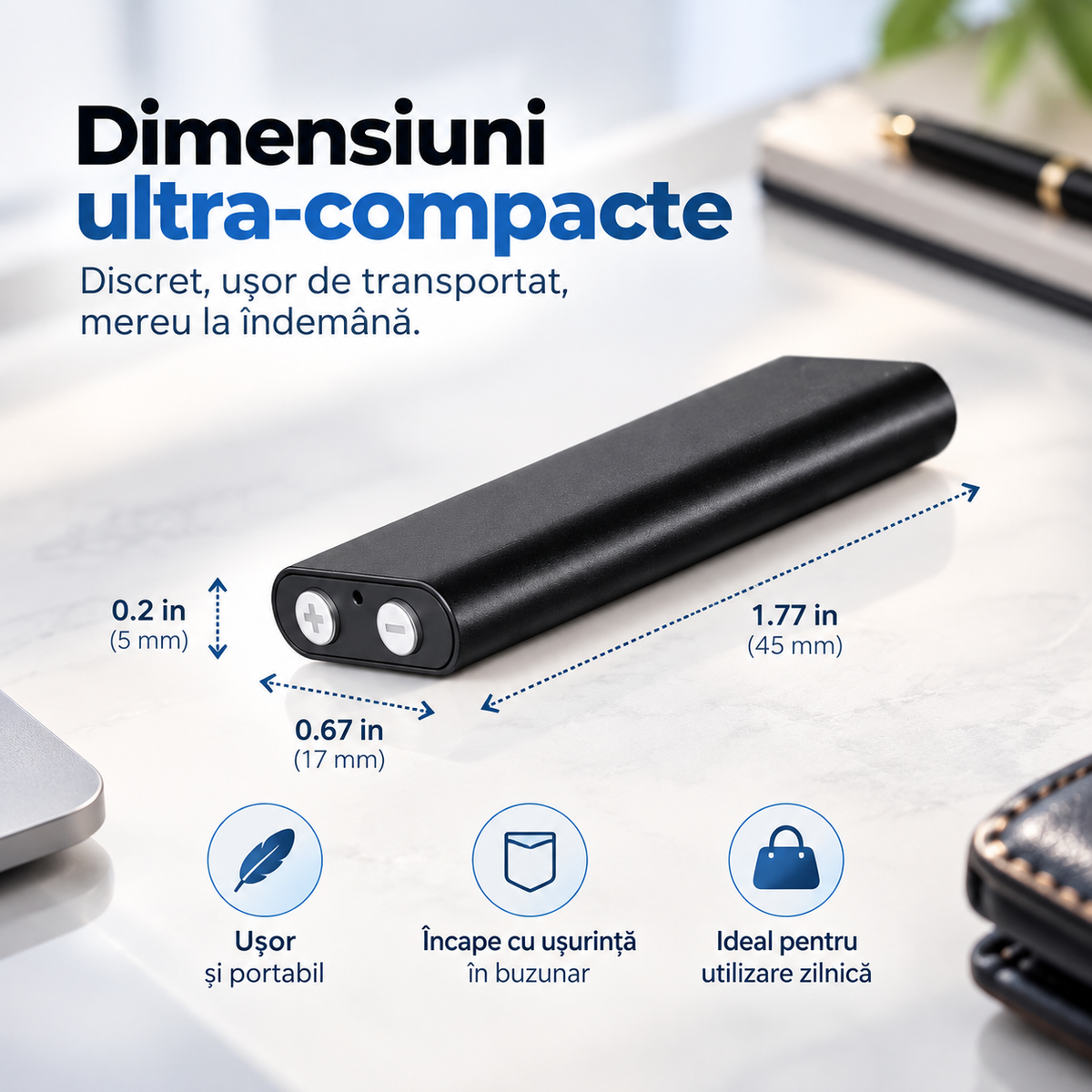 Reportofon digital mini, 8GB, cu redare MP3 și conector USB integrat