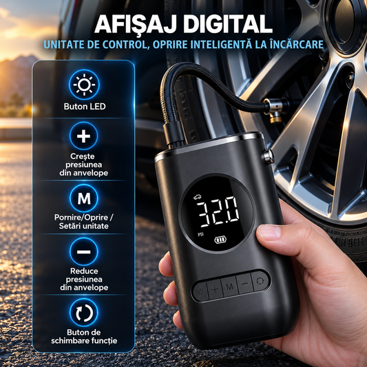 Pompă electrică de aer portabilă, 150PSI, reîncărcabilă, cu ecran digital