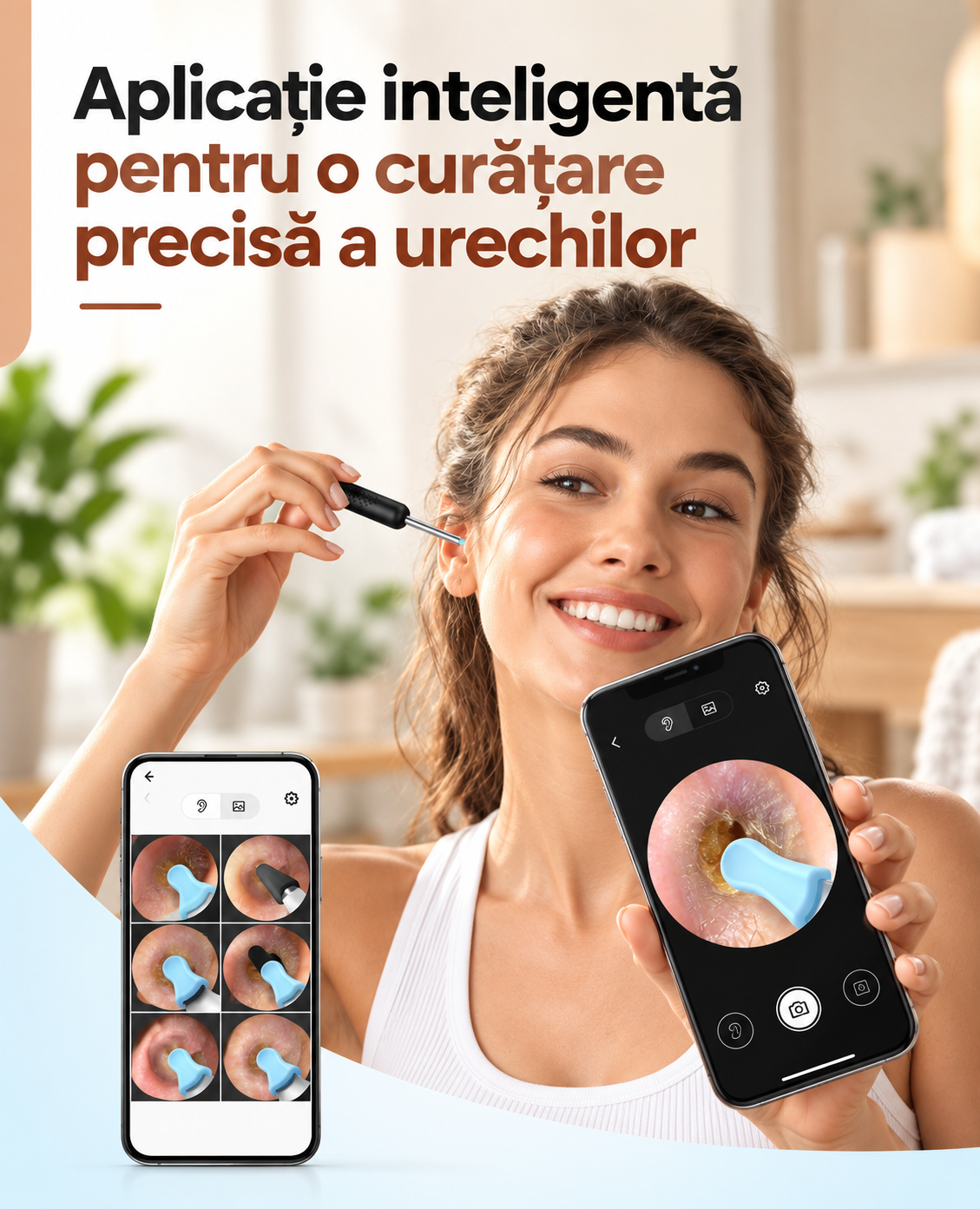 Endoscop auricular Bebird R1, cameră Wi-Fi 3MP, rezistent la apă, negru