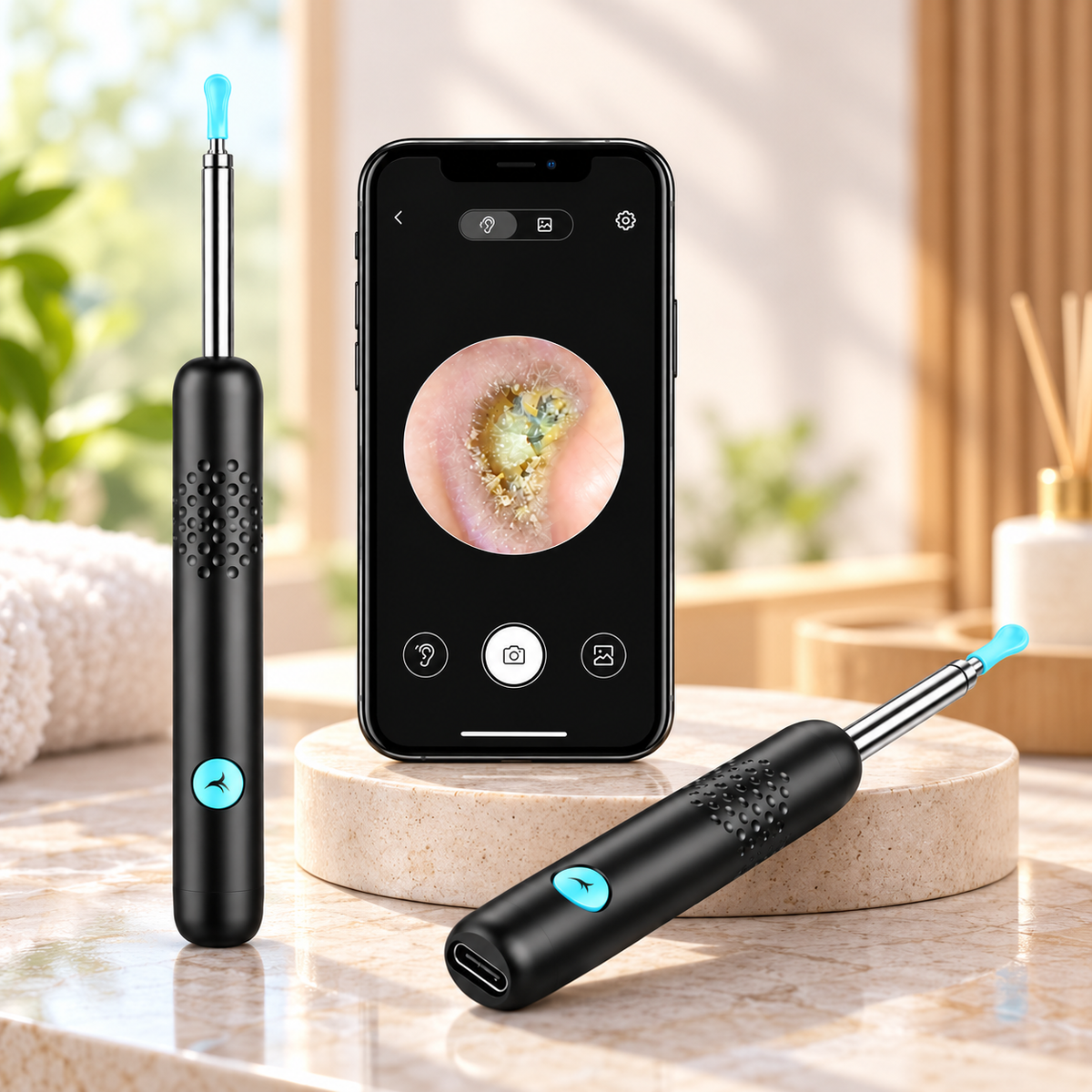 Endoscop auricular Bebird R1, cameră Wi-Fi 3MP, rezistent la apă, negru